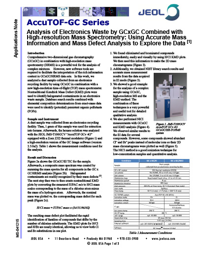 Analysis of Electronics Waste by GCxGC Combined with High-resolution Mass Spectrometry: Using Accurate Mass Information and Mass Defect Analysis to Explore the Data